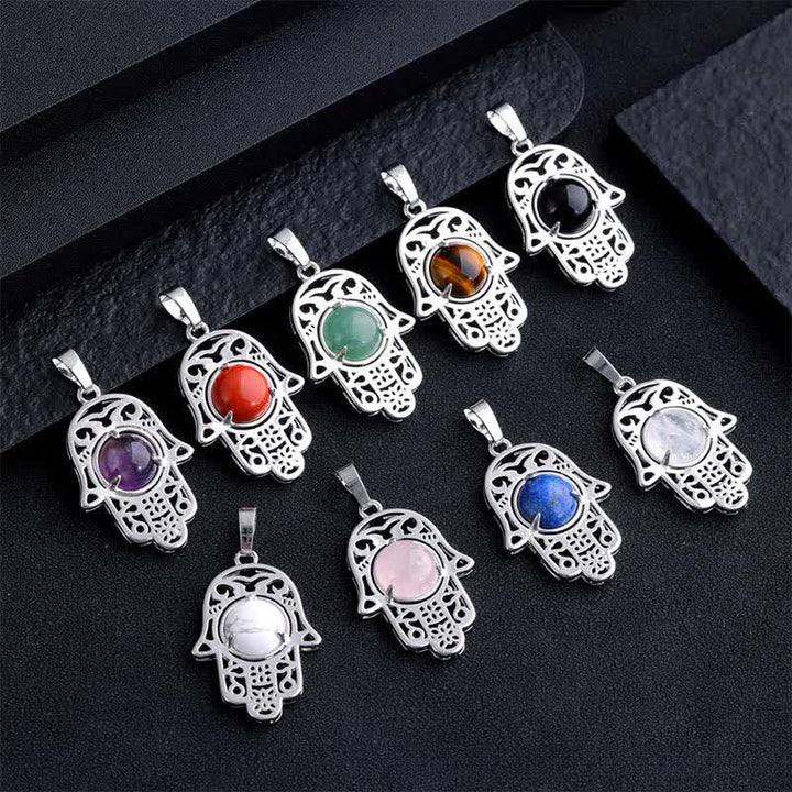 Buddha Stones 天然黒曜石ハムサパーム象嵌クリスタル強化ネックレス - image 21