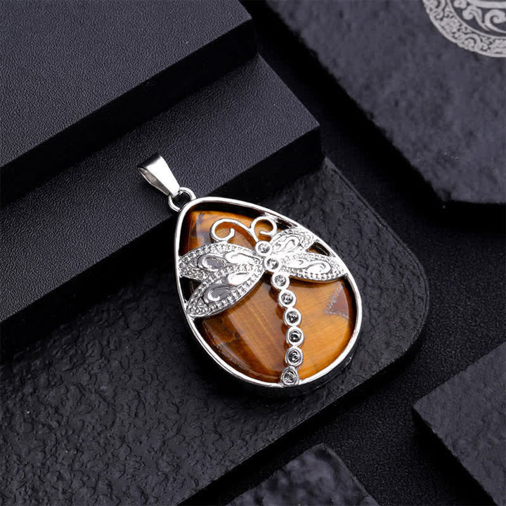 Buddha Stones 天然グリーンアベンチュリンのトンボのティアドロップ型インレイクリスタルバランスネックレス - image 5