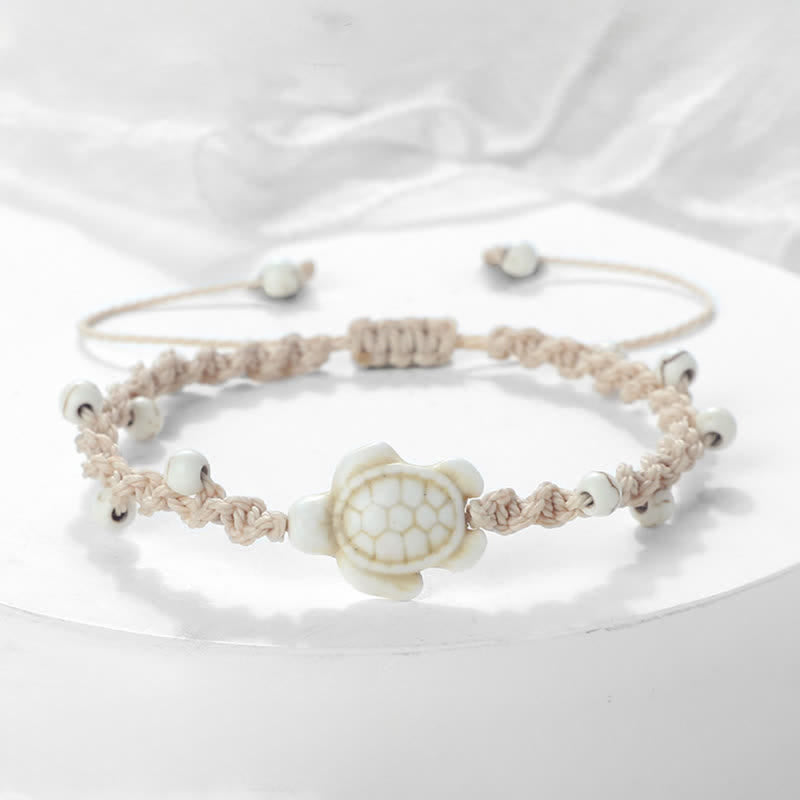 Buddha Stones ターコイズ色の亀のデザインが施された編み込みロープの守護ブレスレット - オフホワイトのロープ - image 9