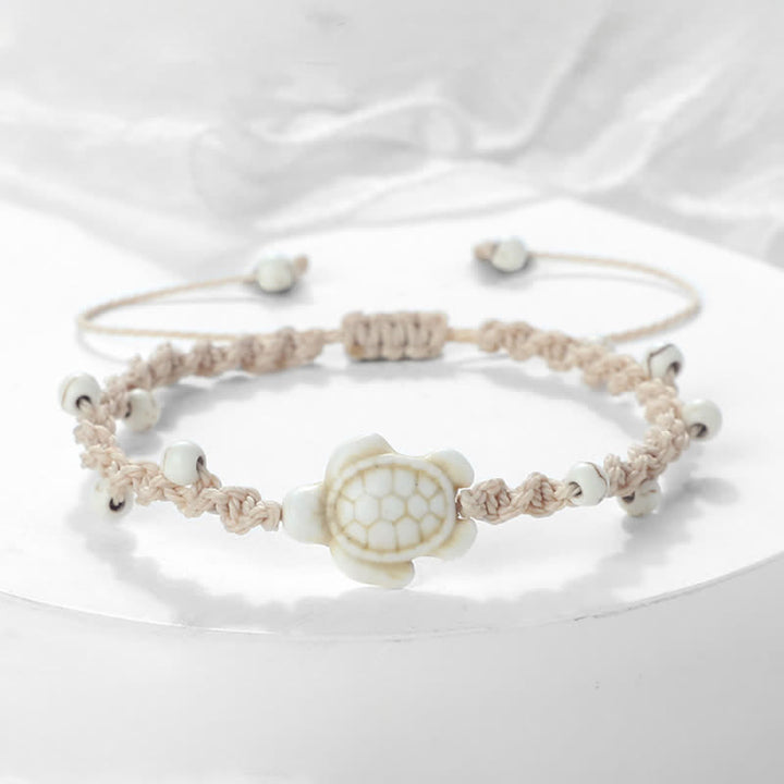 Buddha Stones ターコイズ色の亀のデザインが施された編み込みロープの守護ブレスレット - オフホワイトのロープ - image 9