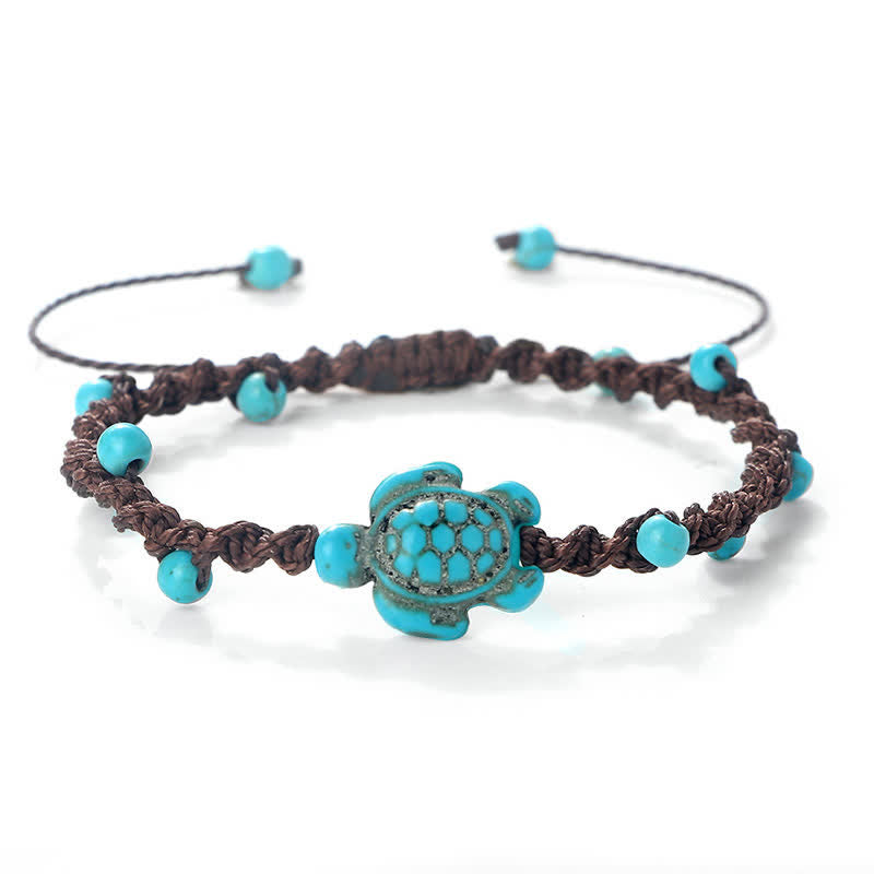 Buddha Stones ターコイズ色の亀のデザインが施された編み込みロープの守護ブレスレット - ダークブラウンのロープ - image 18