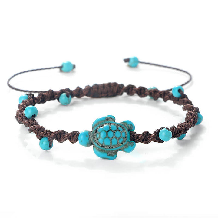 Buddha Stones ターコイズ色の亀のデザインが施された編み込みロープの守護ブレスレット - ダークブラウンのロープ - image 18