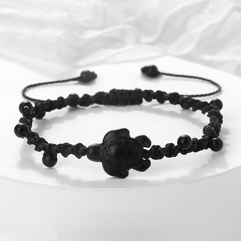 Buddha Stones ターコイズ色の亀のデザインが施された編み込みロープの守護ブレスレット - 黒いロープ - image 7