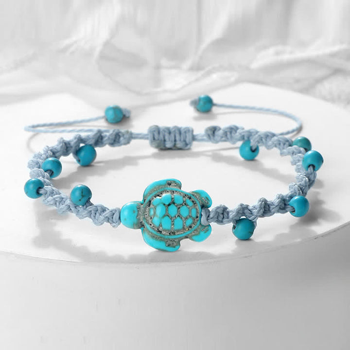 Buddha Stones ターコイズ色の亀のデザインが施された編み込みロープの守護ブレスレット - グレーロープ - image 20