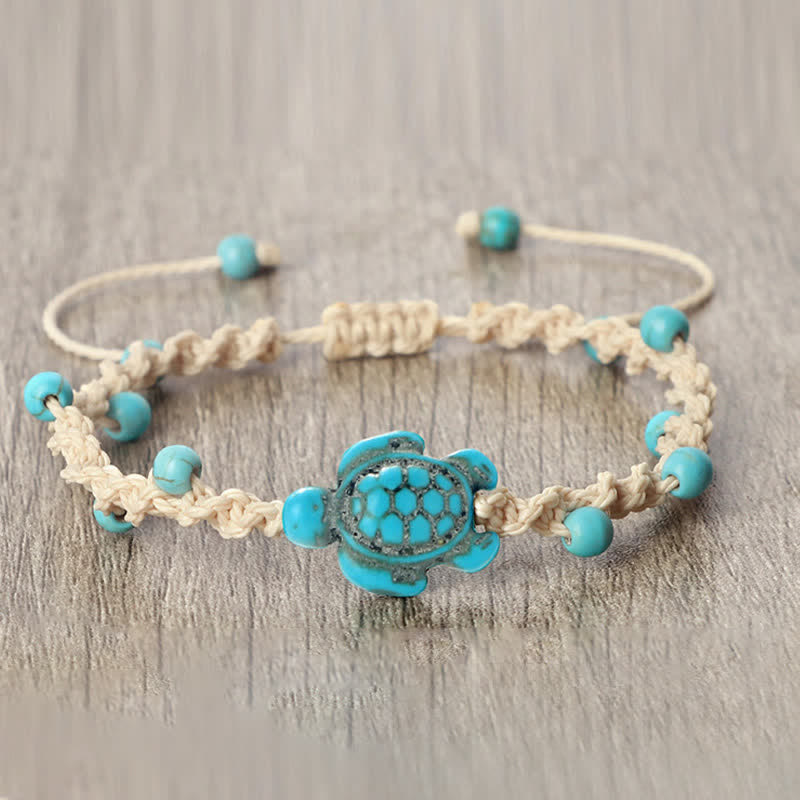 Buddha Stones ターコイズ色の亀のデザインが施された編み込みロープの守護ブレスレット - image 3