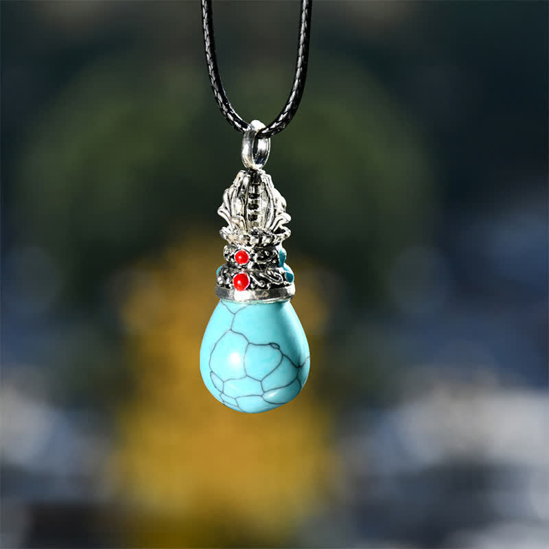 Buddha Stones 天然ターコイズ タイガーアイ ウィズダムロープネックレス - 天然ターコイズ（色合いは個体差があります） - image 0