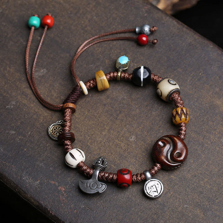 Buddha Stones 骨の陰陽編みロープバランスブレスレット - image 1
