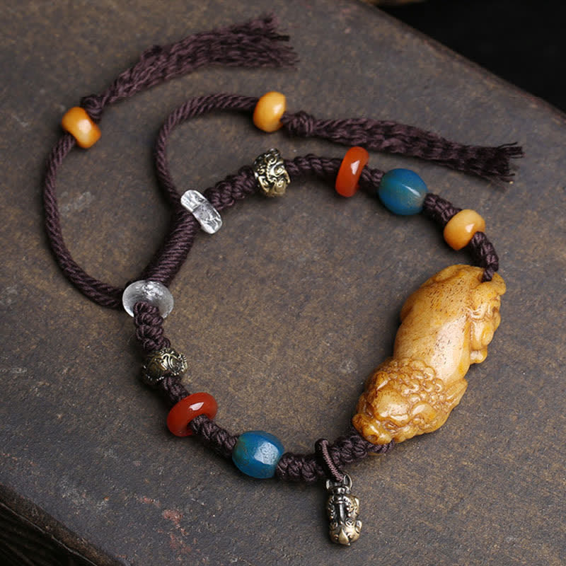 Buddha Stones 骨貔貅編み紐幸運ブレスレット - image 1