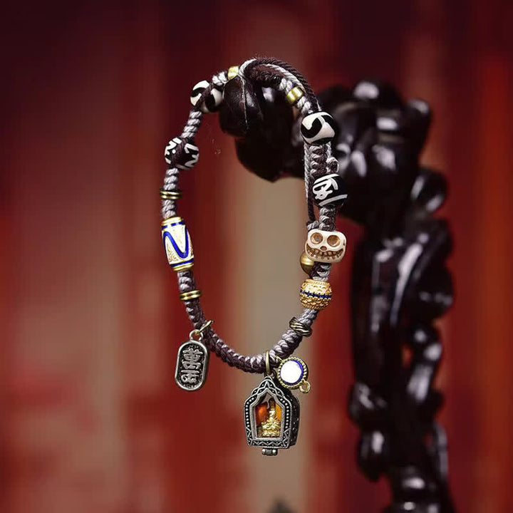 Buddha Stones 銅製の仏陀モチーフの編み込みロープブレスレット - image 2