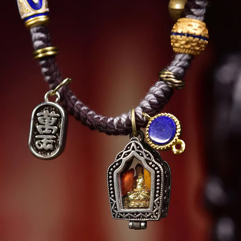 Buddha Stones 銅製の仏陀モチーフの編み込みロープブレスレット - image 4