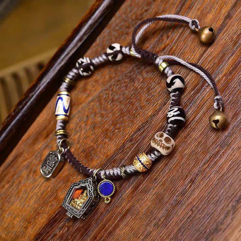 Buddha Stones 銅製の仏陀モチーフの編み込みロープブレスレット - image 1