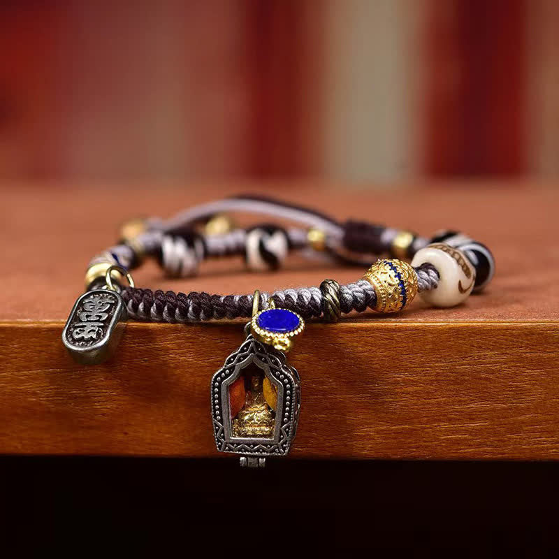Buddha Stones 銅製の仏陀モチーフの編み込みロープブレスレット - image 3