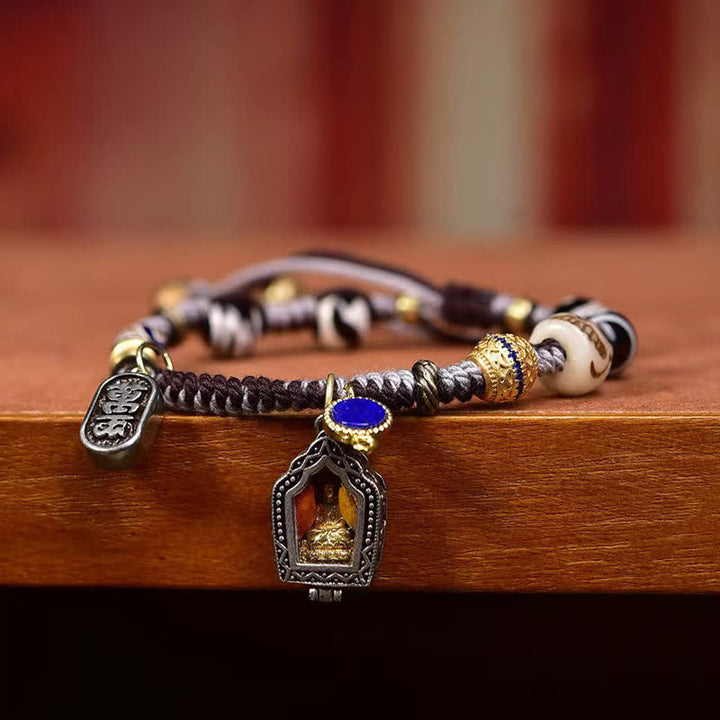 Buddha Stones 銅製の仏陀モチーフの編み込みロープブレスレット - image 3