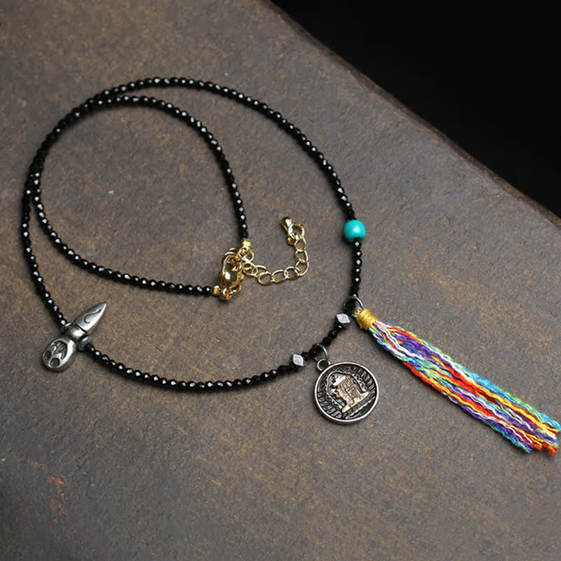 Buddha Stones ブラックスピネルターコイズビーズの強さネックレス - image 7