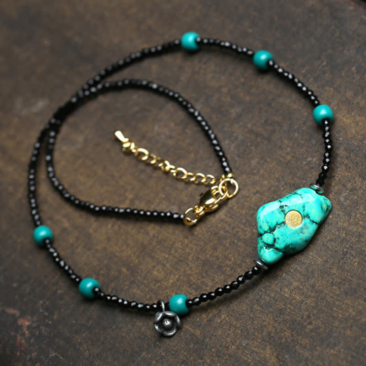 Buddha Stones ブラックスピネルターコイズビーズの強さネックレス - image 1