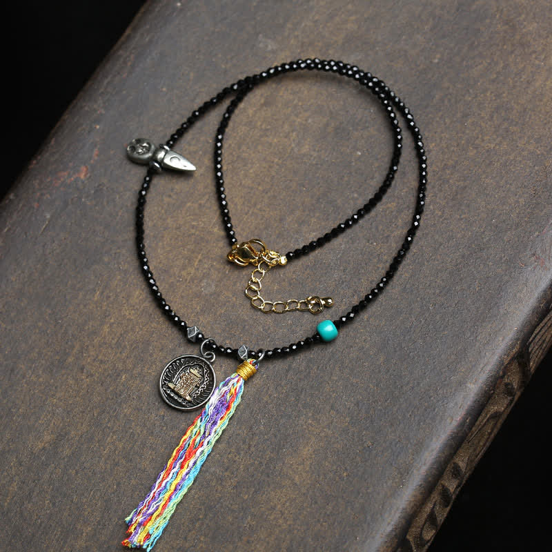 Buddha Stones ブラックスピネルターコイズビーズの強さネックレス - カラフルなロープ - image 6