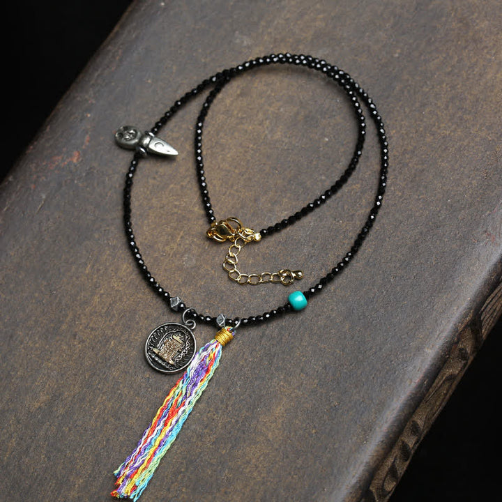 Buddha Stones ブラックスピネルターコイズビーズの強さネックレス - カラフルなロープ - image 6