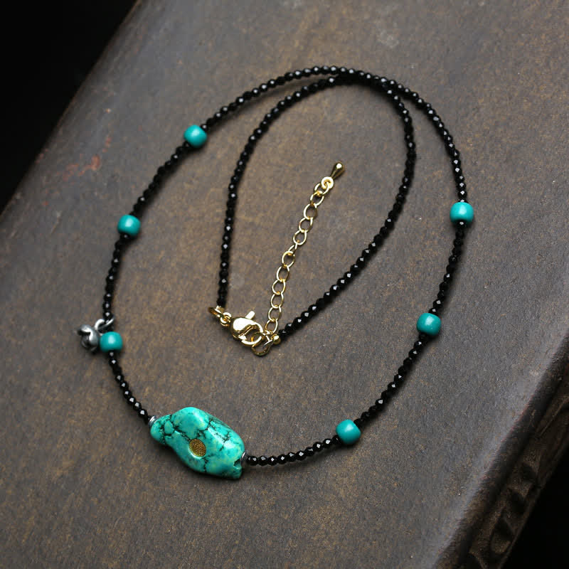 Buddha Stones ブラックスピネルターコイズビーズの強さネックレス - ターコイズ - image 0