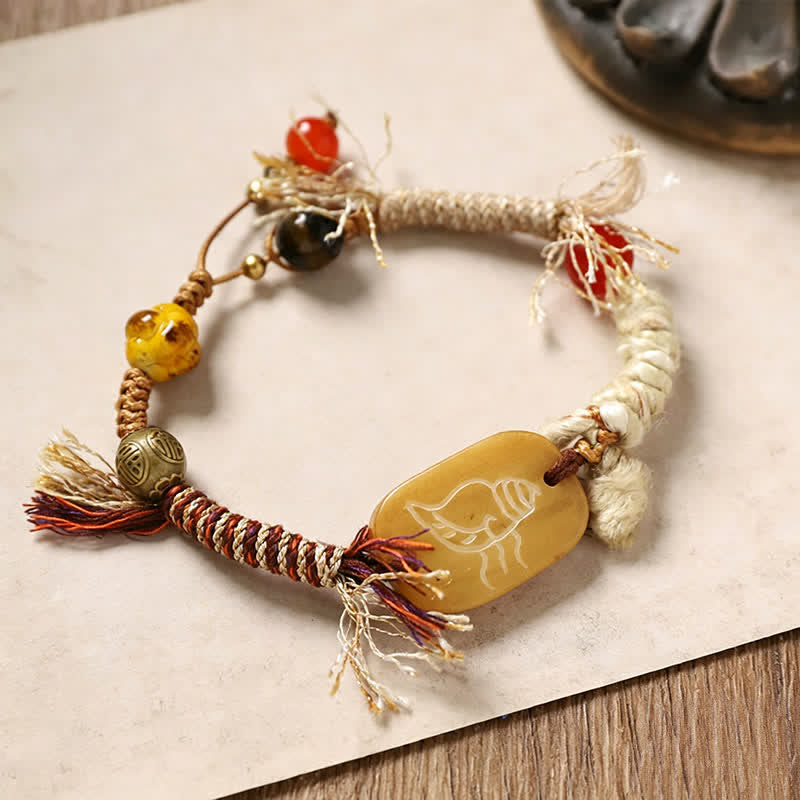 Buddha Stones 骨福文字編みロープピースブレスレット - コンク模様の骨製ピアス（手首周り：20～22cm） - image 2