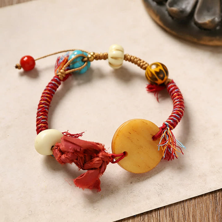 Buddha Stones 骨福文字編みロープピースブレスレット - 丸骨（手首周り：20～22cm） - image 0