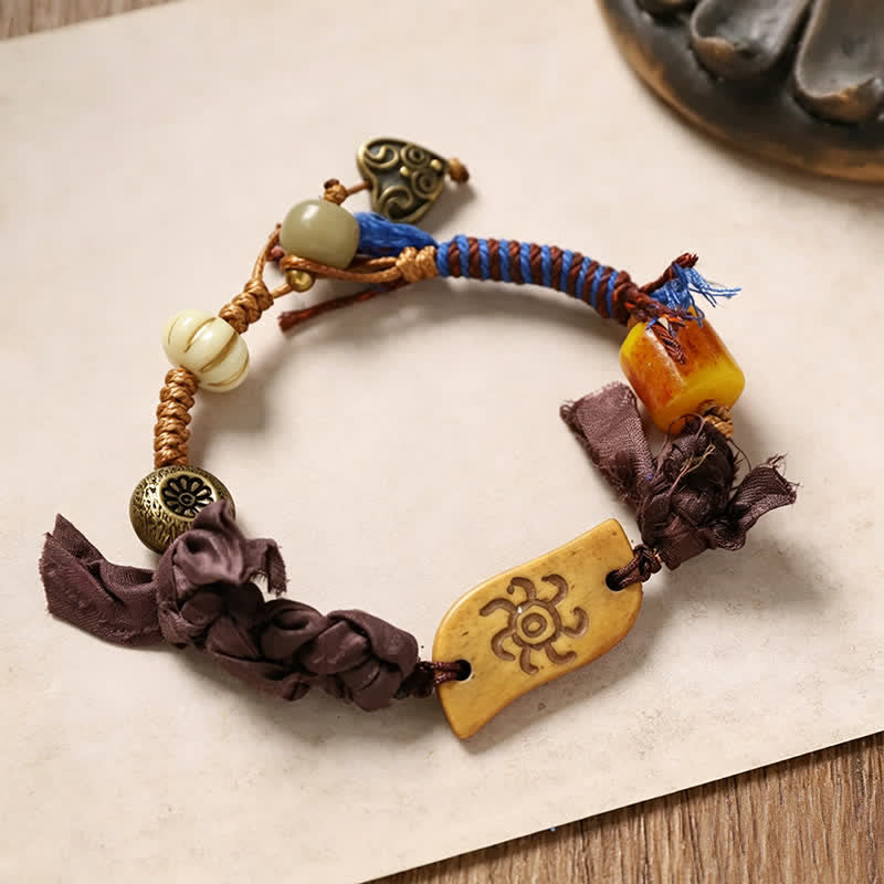 Buddha Stones 骨福文字編みロープピースブレスレット - 太陽模様の骨（手首周り：20～22cm） - image 4