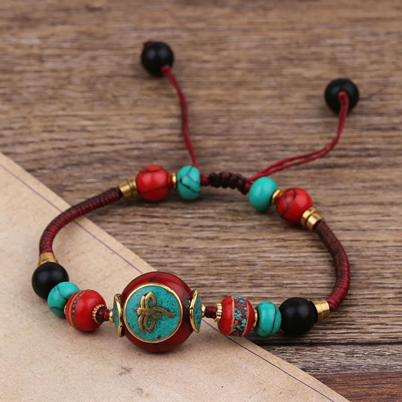 Buddha Stones ターコイズと琥珀のチベット編みロープラブブレスレット - image 12
