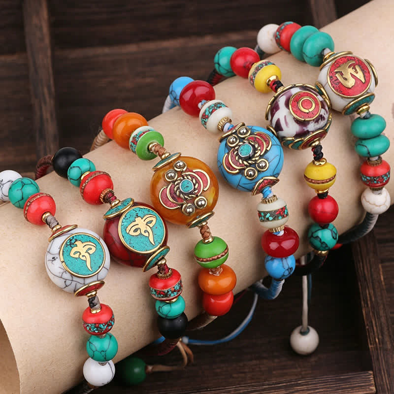 Buddha Stones ターコイズと琥珀のチベット編みロープラブブレスレット - image 19
