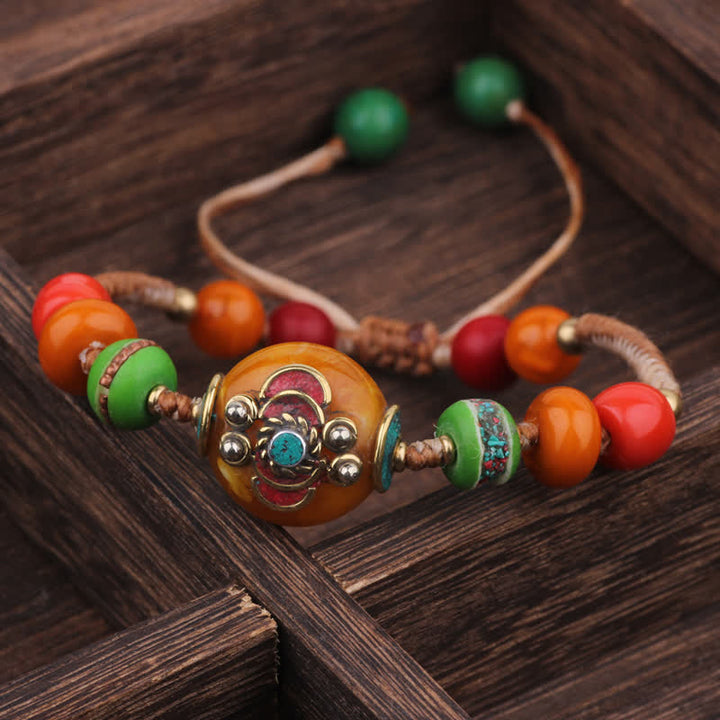 Buddha Stones ターコイズと琥珀のチベット編みロープラブブレスレット - ホワイトオレンジロープ（手首周り：15～21cm） - image 10