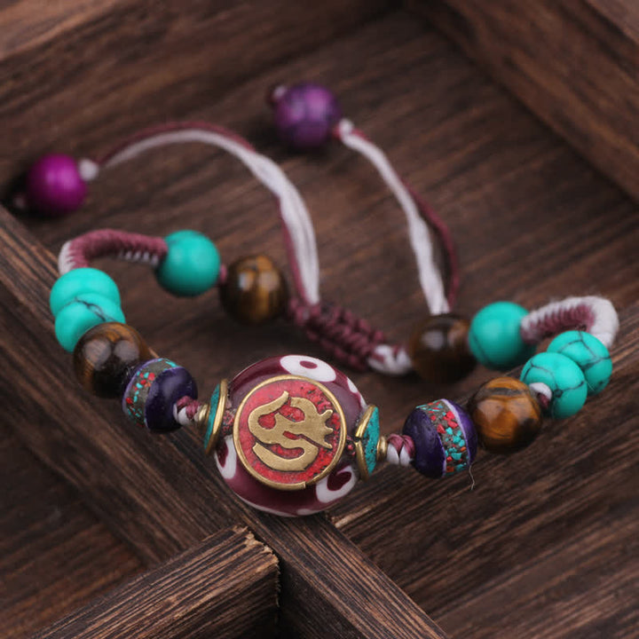 Buddha Stones ターコイズと琥珀のチベット編みロープラブブレスレット - 白紫色のロープ（手首周り：15～21cm） - image 9