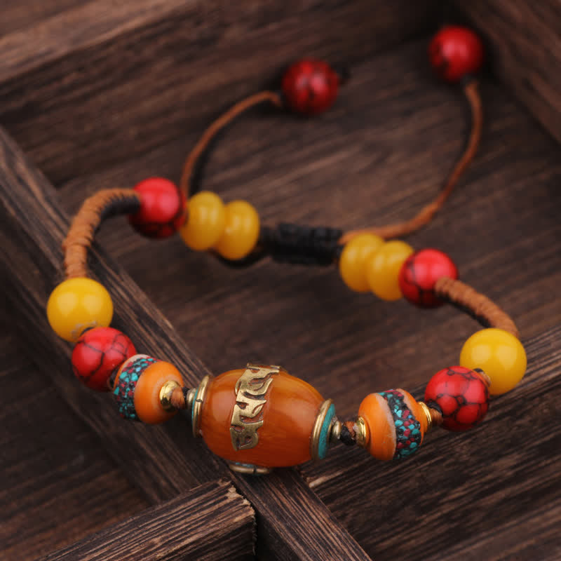 Buddha Stones ターコイズと琥珀のチベット編みロープラブブレスレット - image 6