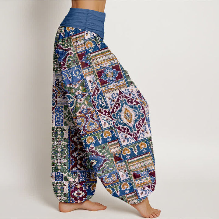 Buddha Stones コットンオリーブモザイクタイル柄レディースゴムウエストハーレムパンツ - image 10