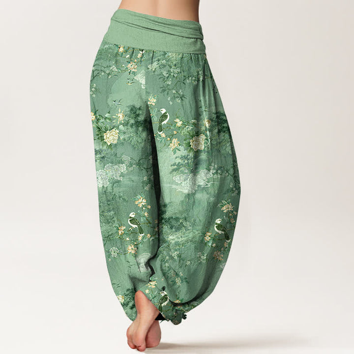 Buddha Stones 純綿花柄鳥模様 レディース ゴムウエスト ハーレムパンツ - image 6