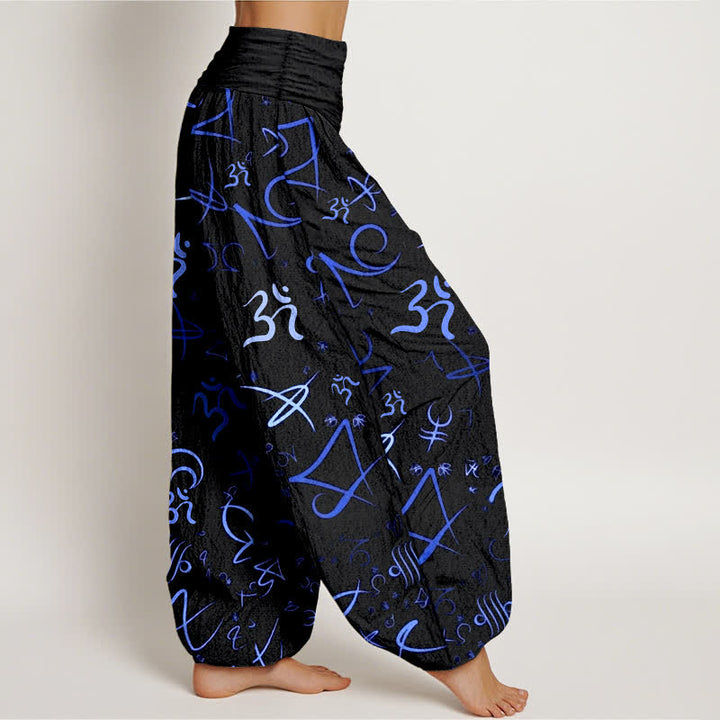 Buddha Stones ピュアコットン ブルー OM シンボル柄 レディース ゴムウエスト ハーレムパンツ - image 2