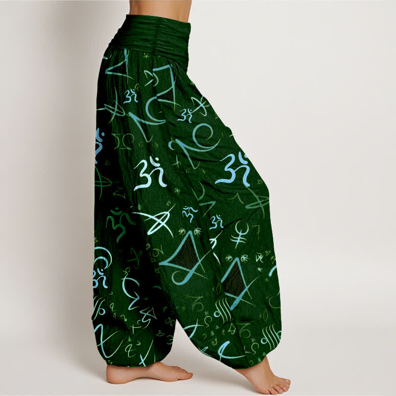 Buddha Stones ピュアコットン ブルー OM シンボル柄 レディース ゴムウエスト ハーレムパンツ - image 10