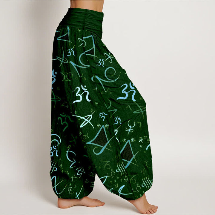 Buddha Stones ピュアコットン ブルー OM シンボル柄 レディース ゴムウエスト ハーレムパンツ - image 10