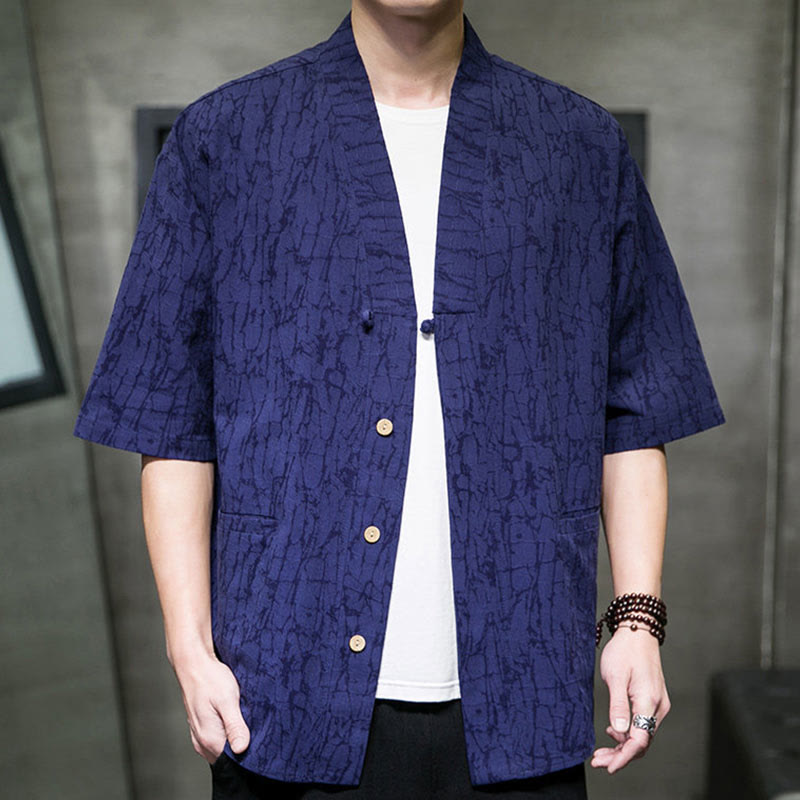 Buddha Stones 夏用Vネックボタン破れ柄メンズ半袖シャツ（ポケット付き） - 海軍 - US/UK/AU46、 EU56 (5XL) - image 13