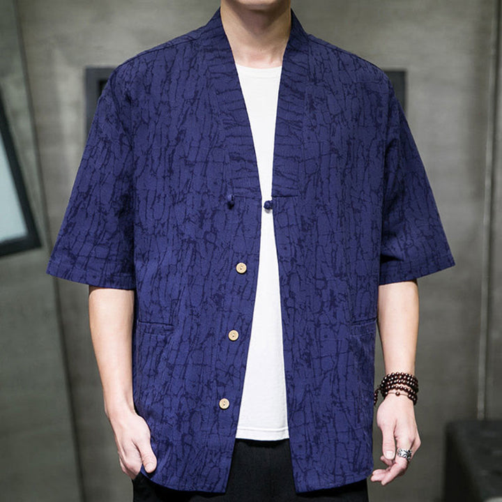 Buddha Stones 夏用Vネックボタン破れ柄メンズ半袖シャツ（ポケット付き） - 海軍 - US/UK/AU46、 EU56 (5XL) - image 13