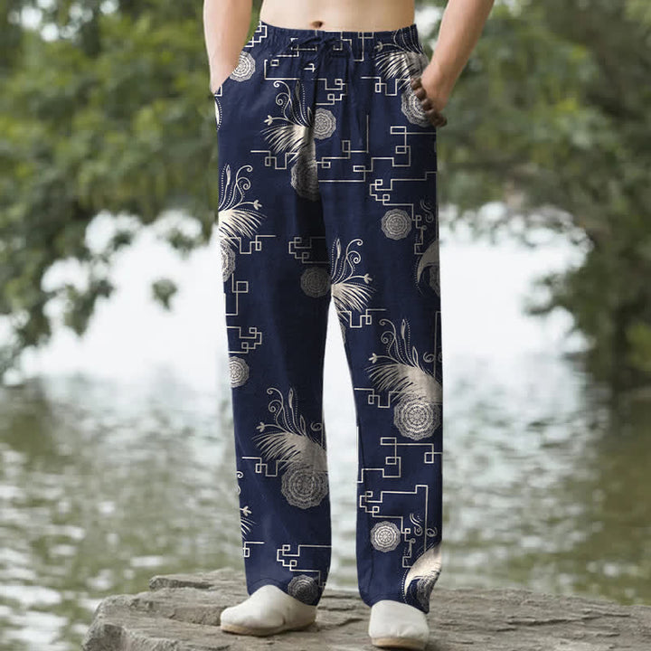 Buddha Stones コットンフェザー幾何学模様メンズテーパードパンツ（ポケット付き） - 海軍 - US/UK/AU50、EU60（5XL） - image 0