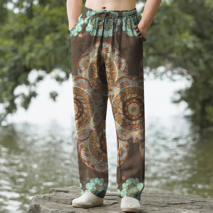 Buddha Stones 純綿マンダラ花柄メンズテーパードパンツ（ポケット付き） - シエナ - US/UK/AU50、EU60（5XL） - image 6