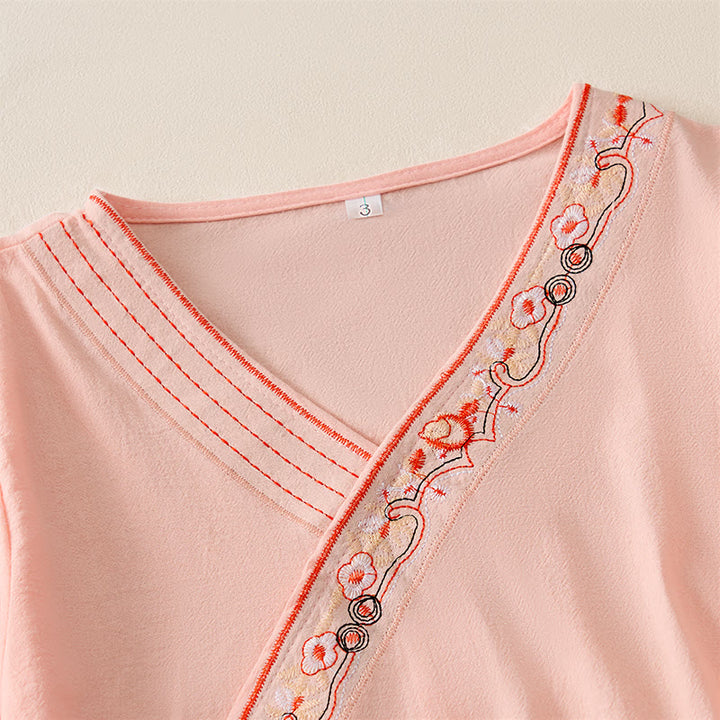 Buddha Stonesカジュアル 刺繍入り花柄 斜め襟 ストラップ付き 長袖 レディースシャツ - image 11