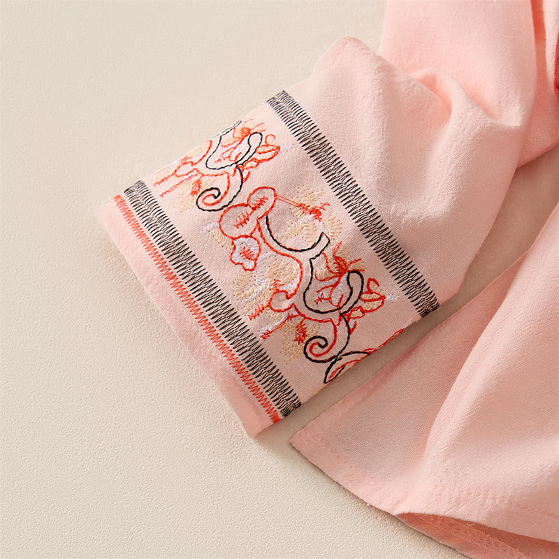 Buddha Stonesカジュアル 刺繍入り花柄 斜め襟 ストラップ付き 長袖 レディースシャツ - image 10