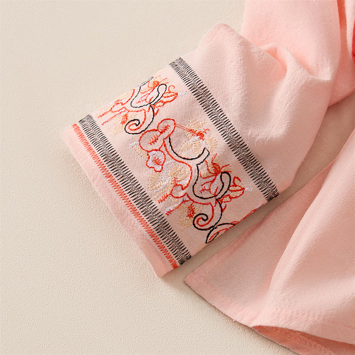 Buddha Stonesカジュアル 刺繍入り花柄 斜め襟 ストラップ付き 長袖 レディースシャツ - image 10