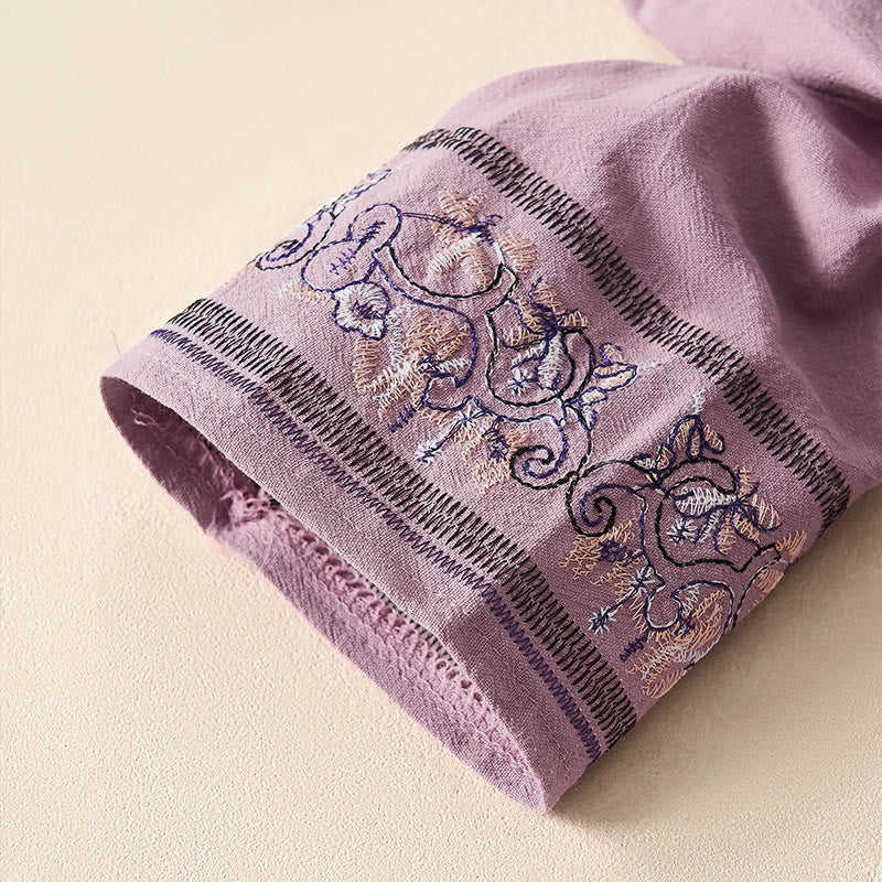 Buddha Stonesカジュアル 刺繍入り花柄 斜め襟 ストラップ付き 長袖 レディースシャツ - image 15