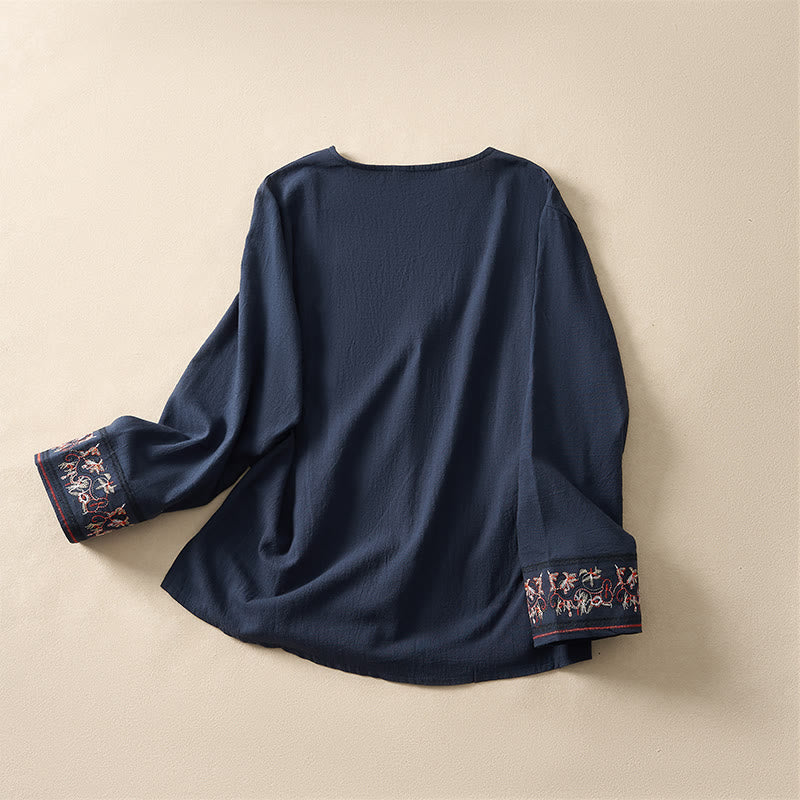 Buddha Stonesカジュアル 刺繍入り花柄 斜め襟 ストラップ付き 長袖 レディースシャツ - image 24