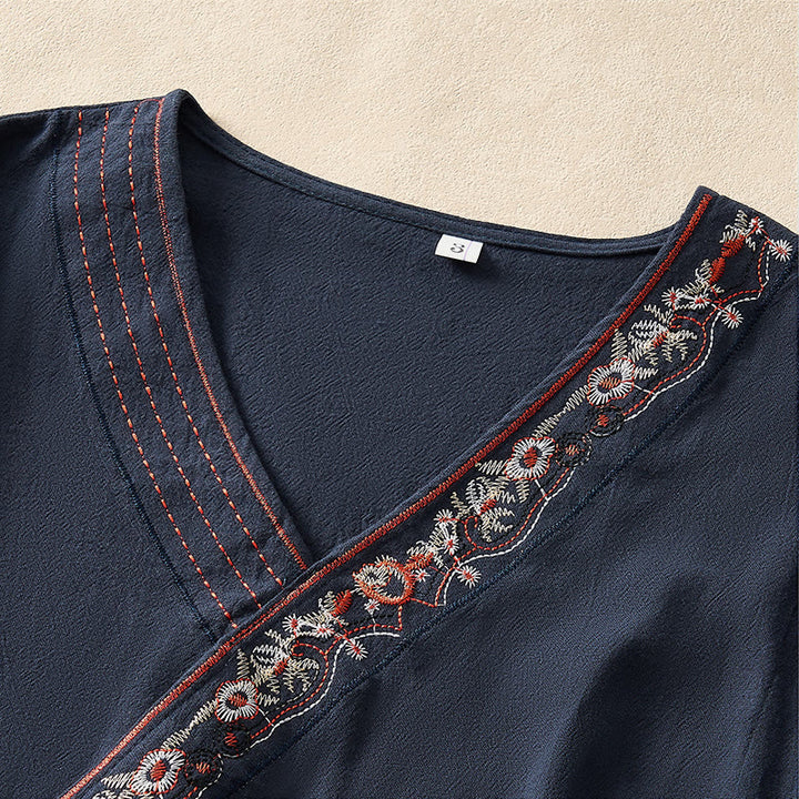 Buddha Stonesカジュアル 刺繍入り花柄 斜め襟 ストラップ付き 長袖 レディースシャツ - image 20