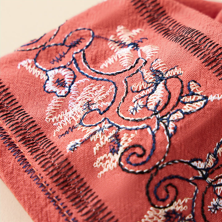 Buddha Stonesカジュアル 刺繍入り花柄 斜め襟 ストラップ付き 長袖 レディースシャツ - image 4