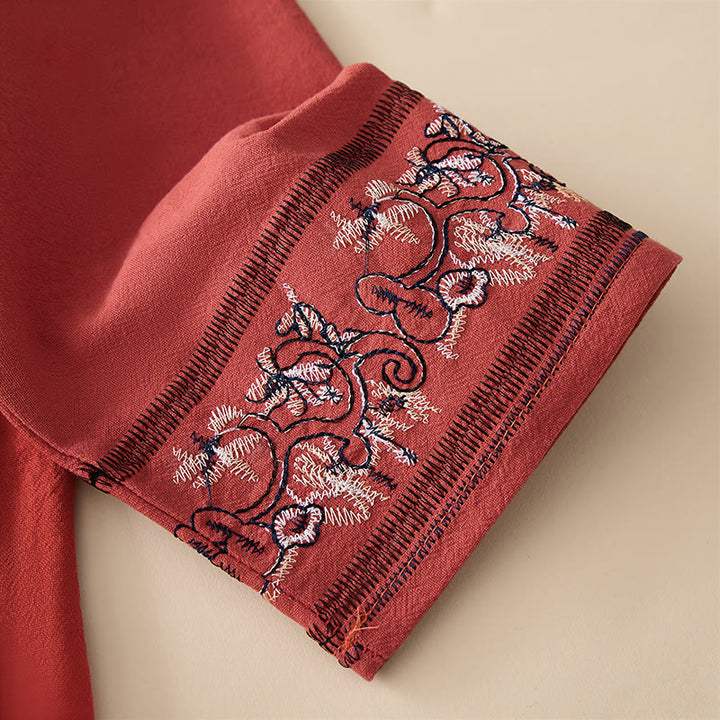Buddha Stonesカジュアル 刺繍入り花柄 斜め襟 ストラップ付き 長袖 レディースシャツ - image 3
