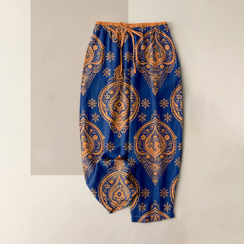 Buddha Stones 綿100％、花柄、ウエストゴム、ポケット付きレディースパンツ - ロイヤルブルー - US16、 UK/AU20、 EU48 (3XL) - image 0