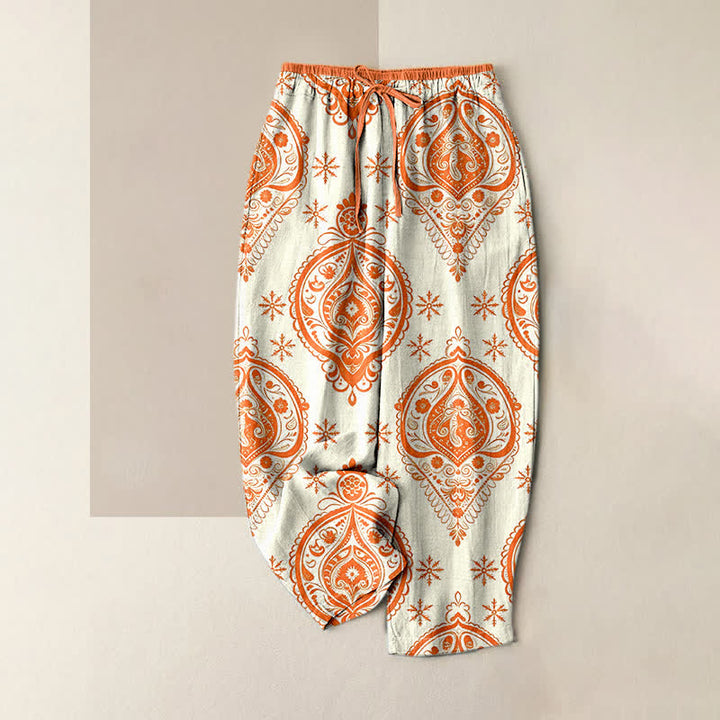 Buddha Stones 綿100％、花柄、ウエストゴム、ポケット付きレディースパンツ - 象牙 - US16、 UK/AU20、 EU48 (3XL) - image 4