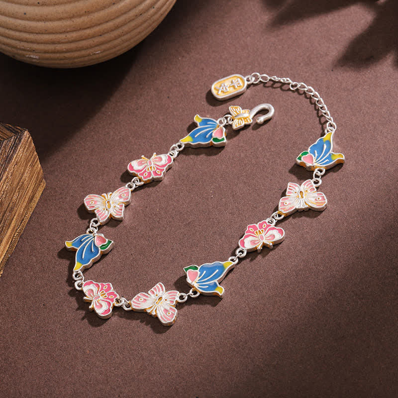 Buddha Stones 銅エナメル製蝶と愛のモチーフの調節可能なブレスレット - image 1